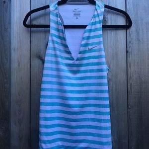 Nike blue and white striped sleeveless tennis top